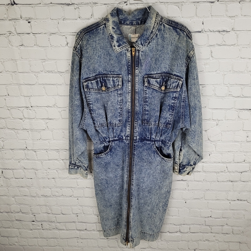 ZIGGY | vintage acid wash dolman long sleeve full zip denim jean dress